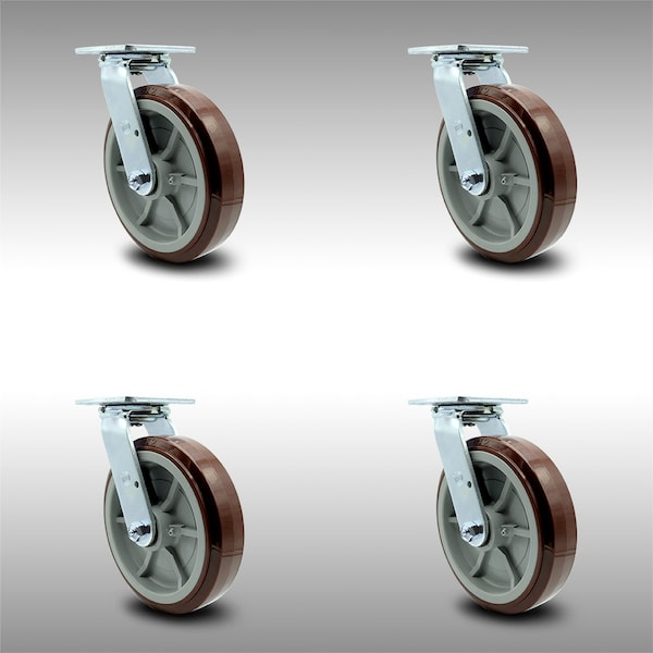 Service Caster 8 Inch Stainless Steel Polyurethane Wheel Swivel Caster Set with Ball Bearings SCC-SS30S820-PPUB-4 - main
